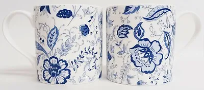 Blue Persia Set Of 2 Mugs Blue White Floral Large Balmoral 13oz Bone China Cups • £17