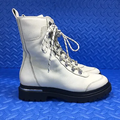 Via Spiga Tavvi Womens Shoes White Leather Side Zip Lace Up Ankle Boots Size 7.5 • $59.95