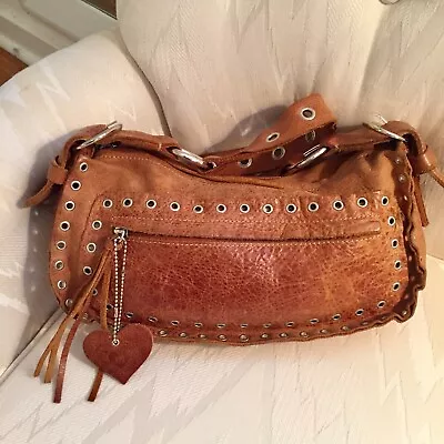 MONI MONI By Cinzia Moniaci Shoulder Handbag Satchel Tan Italian Leather 7x12 In • $42