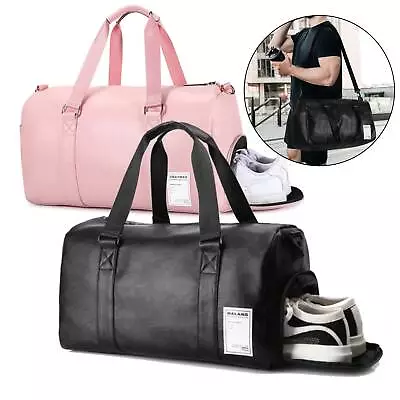 Men Women Duffle Gym Bag Leather Large Travel Sports Work Cabin Luggage Handbag • £23.99