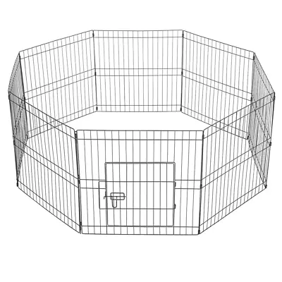 24''H 8 Panel Foldable Metal Pet Playpen For Puppy Indoor Outdoor Black • $61.46