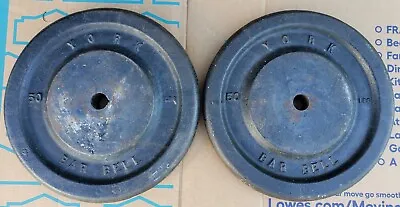 Pair Of York Barbell 50 Lb Standard Size Weight Plates Vintage RARE 100lbs Total • $299