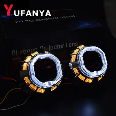 2.5'' H1 HID Bi-xenon Projector Lens Dual LED Angel Eyes Headlights Retrofit H7 • $64.56