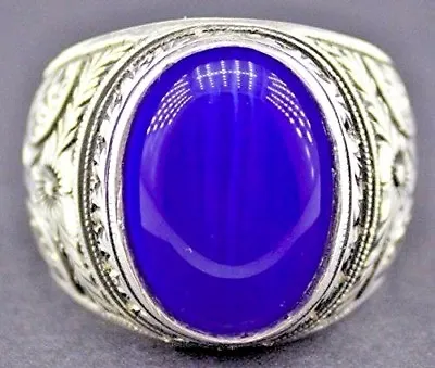 Sterling Silver Men Ring Handmade Cats Eye Stonesteel Pen Craft Personalized  • $136.80