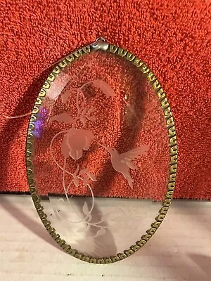 Vintage Bird Sun-catcher Etched Beveled Glass Gold Rope Chain Frame  DWK • $22
