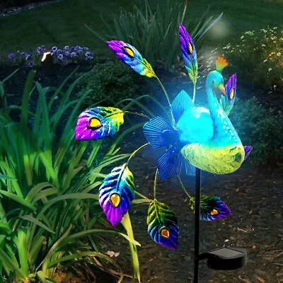 Peacock Wind Spinner Solar Powered Lawn Light LED Windmill Ornament Garden Decor • £14.95