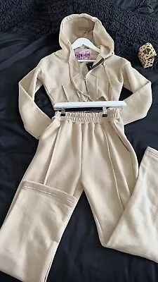 Womens Nude Corset Style Zip Up Cropped Hoodie Tracksuit Set Brand New Size 8  • £31