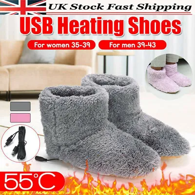 £8.39 • Buy USB Heated Foot Shoes Plush Winter Warm Electric Slipper Feet Warmer Women Men