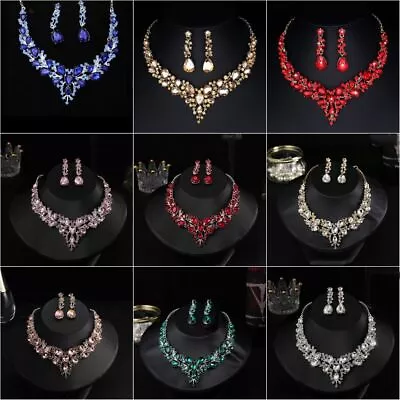 Fashion Wedding Bridal Crystal Rhinestone Women Necklace Earrings Set Jewellery • £8.90