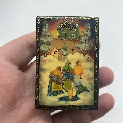 Vintage RUSSIAN LACQUER BOX TROIKA HAND PAINTED ARTIST HINGED ~ 2.5 X 1.5 X 1” • $19.99