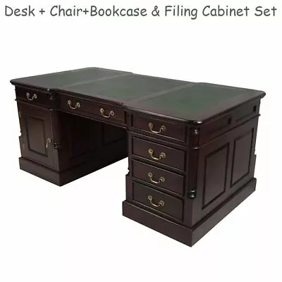 Solid Mahogany Wood Office Executive Partners Desk Office Package Deal • $6370