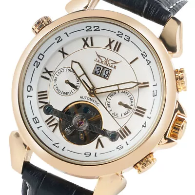 JARAGAR Men's Watches Automatic Self-Wind Luxury Mechanical Watch Leather Strap • £38.34