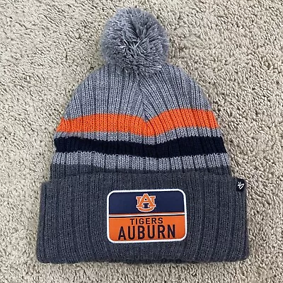 Auburn Tigers ’47 Beanie Gray Stack Striped Patch Pom Cuffed OSFM Knit Hat NWT • $16.97