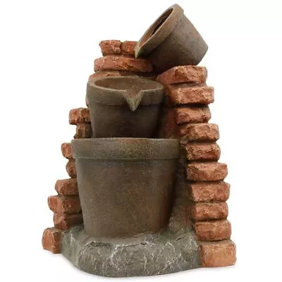 Garden Outdoor Solar Powered Corner Brick Wall Decorative Water Feature Fountain • £169.99