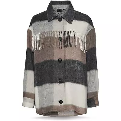 Vero Moda Womens Antonia Brown Wool Blend Fringe Shirt Jacket Coat S BHFO 4151 • $30.99