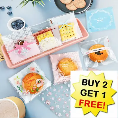 New 100pcs Cute Plastic Self Adhesive Candy Gift Packaging Cookie Bags 10x10cm • £3.29