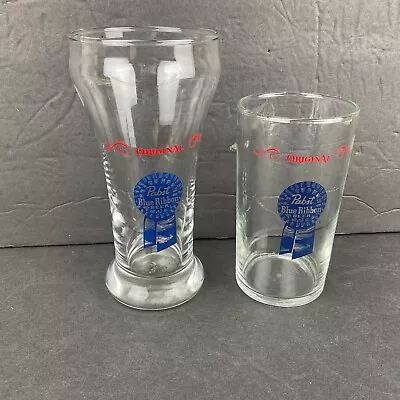 Set Of 2 Pabst Blue Ribbon Pint 16 Oz Beer Pint Barware Glasses Tumblers Draft • $13.78