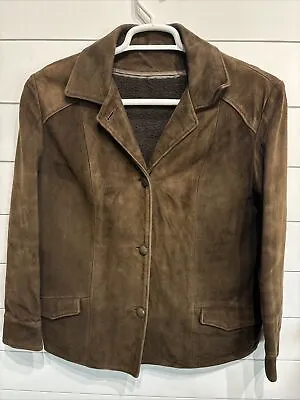 Vintage Womens Brown Genuine Leather Suede Fur Lined Coat Jacket Size Small • $44.95