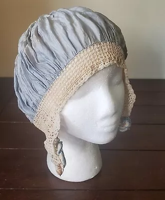 Antique 1910 1920s Victorian French Night Cap Bonnet Silk And Lace • $39