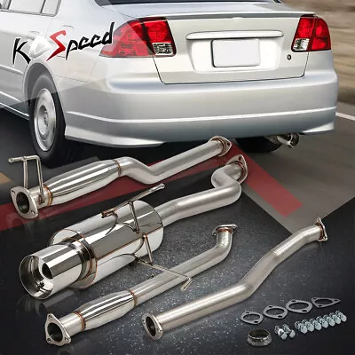 4  SS Round Muffler Tip Catback Exhaust System For 01-05 Honda Civic DX/LX EM/ES • $146.68