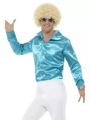 Adult Mens 60s Blue Shirt 70s 80s Disco Festival Fancy Dress Party Costume • £14.81