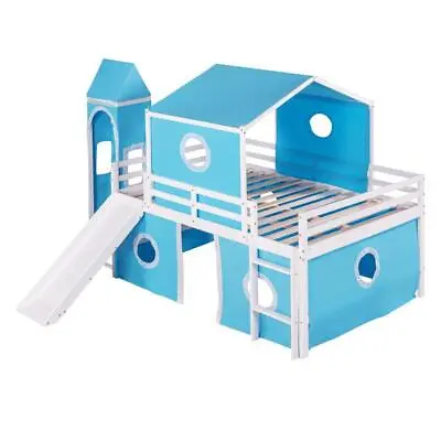$404.90 • Buy Full Size Bunk Bed With Slide Blue Tent And Tower - Blue