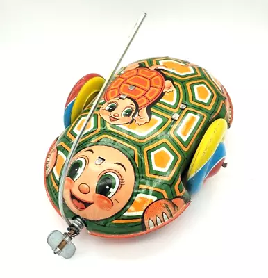 Vintage Tin Wind-up Lady Bug Flipping Turtle Toy.  Nos • $29.99