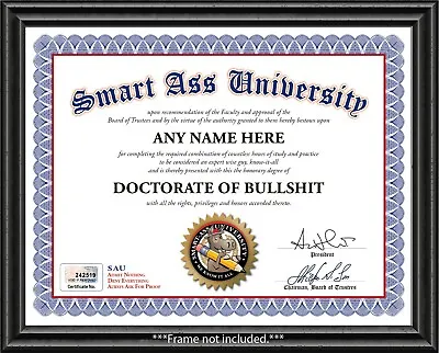 BULLSHIT AWARD CERTIFICATE Smart Ass DIPLOMA - Funny Joke Gag - Office Desk GIFT • $14.99