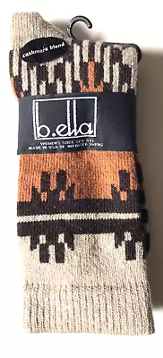 NWT B.ELLA Women's SHOE SZ 5-11 Wool-Cashmere Blend Crew Socks Geo EARTHTONE • $14