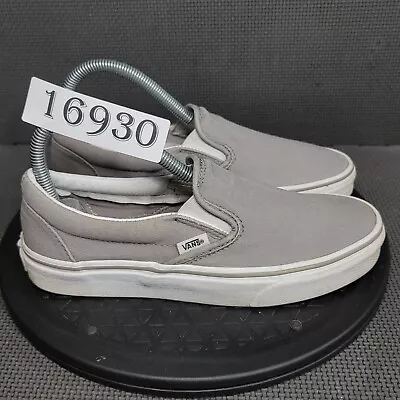 Vans Classic Slip On Shoes Womens Sz 7.5 Gray White Canvas Sneakers • $31.20