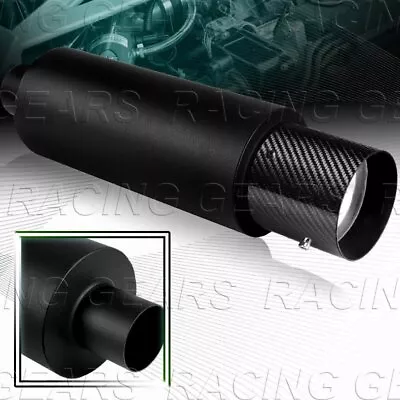 4  Flat Carbon Tip 3  Inlet Black T-304 Stainless Exhaust Muffler Universal 3 • $39.95