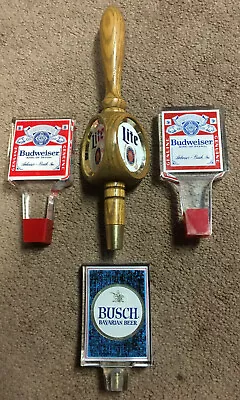 4 VINTAGE BEER TAPS - BEAUTIFUL - BUDWEISER X 2 MILLER LITE & BUSCH - SEE PICS • $23.98