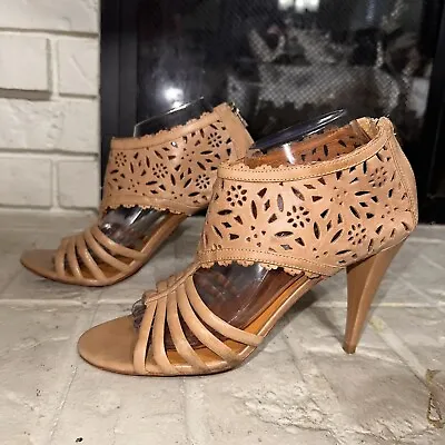 Pour La Victoire Leather Strappy Laser Cut Peep Toe Sandals Shoes Women’s Sz 9 • $30