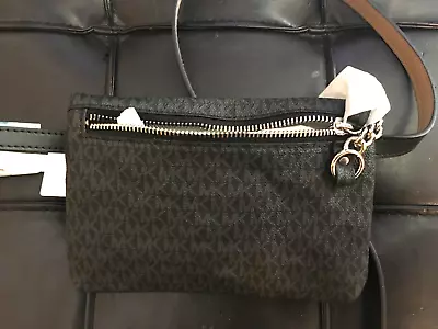 NWT Michael Kors Small Black MK Coated Canvas Zip Belt Bag Size XL • $35
