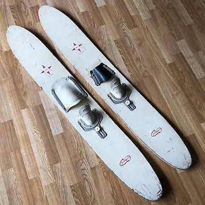 Vintage Wood Water Ski Pair J.C Higgins 360 Degree Tournament Trick Stunt • $119.99