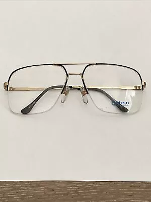 VTG St. Moritz Flex Frame Black & Gold Aviator Half Rim Glasses Frames 60-14-140 • $30