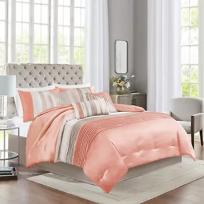 Madison Park Amherst Pieced  7 Piece Faux Silk Comforter Set Full Queen King Siz • $124.99