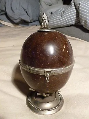 Chic Vintage Coconut Shell Box With Silver Plated Metal Mounts • $125