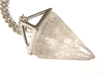 QUARTZ PENDULUM NECKLACE Stone Crystal Clear Point Charm Pyramid Pendant 1G • $9.99