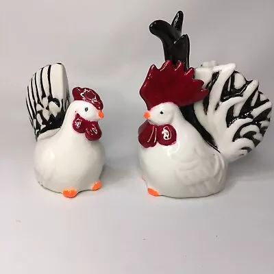 Vintage Hen And Rooster Porcelain Salt & Pepper Shakers Chicken Repainted OOAK • $15.97