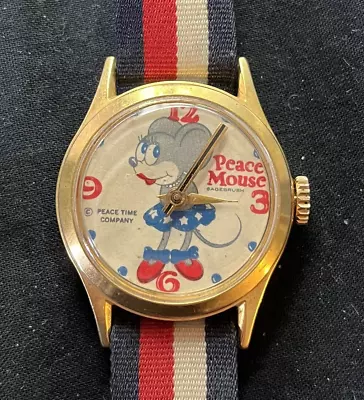 Peace Mouse Men's Wrist Watch Swiss Made Sagebrush Gold Tone Peace Time F431  • $34.49