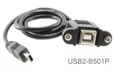 1.5ft USB-2.0 B-Female Panel Mount To Mini 5-Pin Male Cable USB2-B501P • $7.95