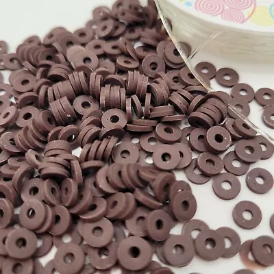 £2.60 • Buy 6mm Brown Heishi Disc Beads Polymer Clay Beads Flat Round Beads Jewellery Making