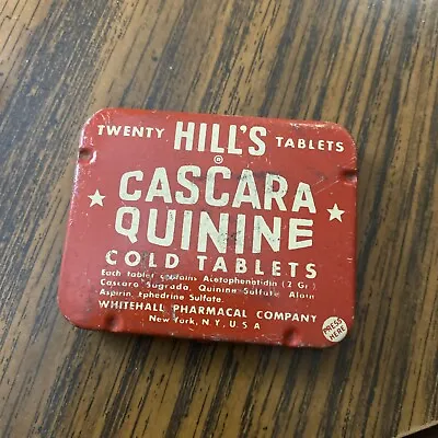 Vintage Hill's Cascara Quinine Cold Tablets Advertising Medicine Tin • $2