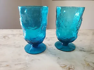 $20 • Buy  Vintage Morgantown Glass Seneca Driftwood Crinkle Footed Water, Turquoise, PAIR
