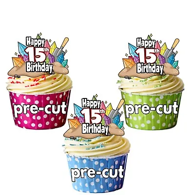 PRECUT Science Crystals 12 Edible Cup Cake Toppers Birthday Decorations ANY AGE • £3.75
