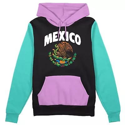 Men's Mexico Seal F115 Black Color Block Hoodie Mexican Pride Aztec Flag Symbol • $30.99