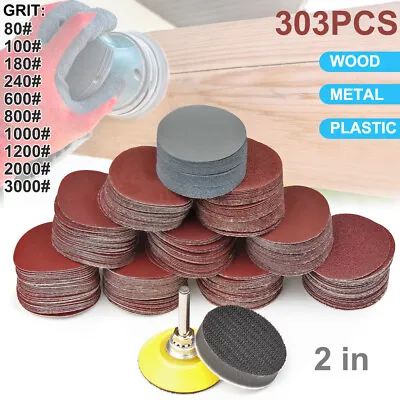 303Pcs 2  Sanding Disc Sand Paper Hook Loop Sander+ Backer Pad+ M6 Drill Adapter • $12.98