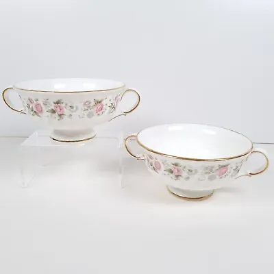 Minton Spring Bouquet Footed Cream Soup Bowls Pink Floral Bone China Vintage X 2 • £21.56