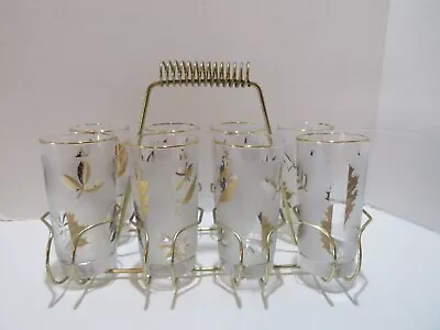 Vtg Mcm Libby Glassware 10 Oz Drinking Glasses W/caddy 8 Glasses • $49.95